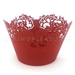 Christmas Holly Red Lace Cupcake Wrappers 12pcs
