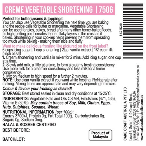 Creme Vegetable Shortening 750g