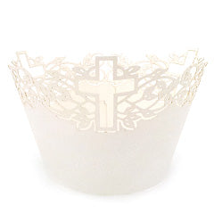 Cross Pearl Antique White Lace Cupcake Wrappers 12pcs
