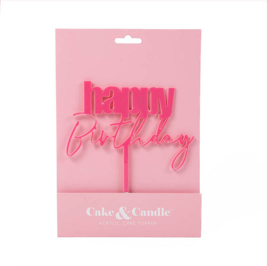 CURSIVE Happy Birthday Cake Topper - PINK