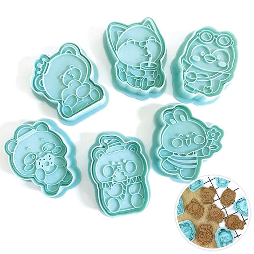 Cute Animals Cookie Cutter Embosser 6pcs