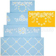 Daisy Lattice Wreath Top Tier Cake Stencil