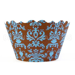 Damask Blue/Brown Cupcake Wrappers 12pcs