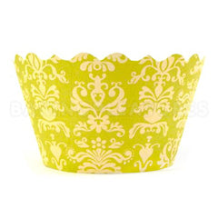 Damask Green/Yellow Cupcake Wrappers 12pcs
