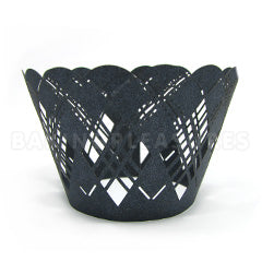 Diamond Pearl Gunmetal Black Lace Cupcake Wrappers 12pcs