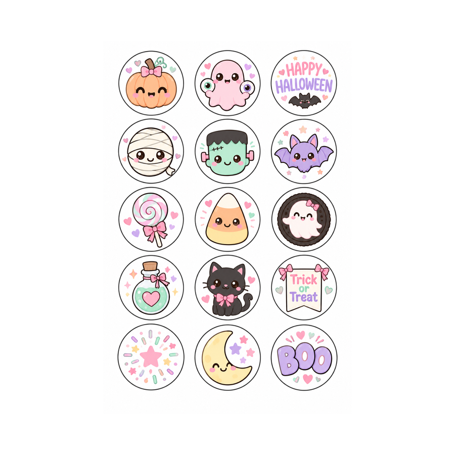 Halloween Cute Pastel 15 edible toppers full sheet uncropped all designs visible