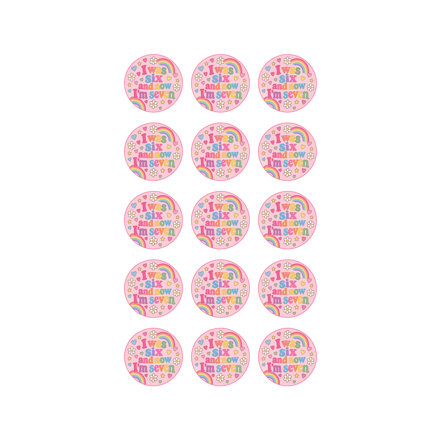 I Was Six Now I'm Seven 15 edible toppers full sheet uncropped all designs visible
