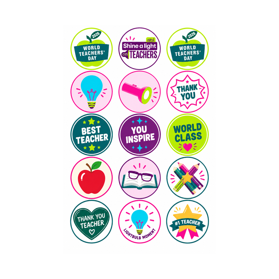 World Teachers Day 2026 Sheet 1 15 edible toppers full sheet uncropped all designs visible