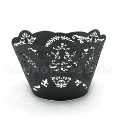 Elaine Pearl Gunmetal Black Lace Cupcake Wrappers 12pcs