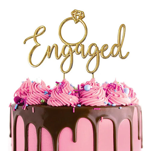 Engaged Gold Metal Cake Topper