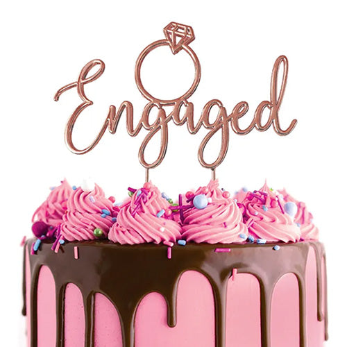 Engaged Rose Gold Metal Cake Topper