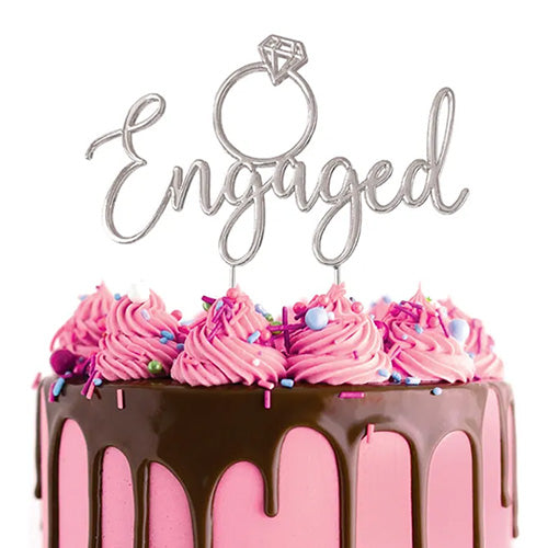 Engaged Silver Metal Cake Topper