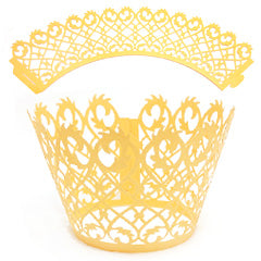 Filigree Pearl Yellow Gold Lace Cupcake Wrappers 12pcs