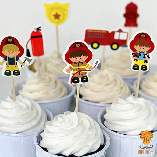 Fireman Paper Cupcake Picks 24pcs