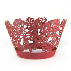 Floral Pearl Red Lace Cupcake Wrappers 12pcs