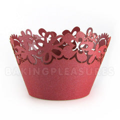 Flower Pearl Red Lace Cupcake Wrappers 12pcs