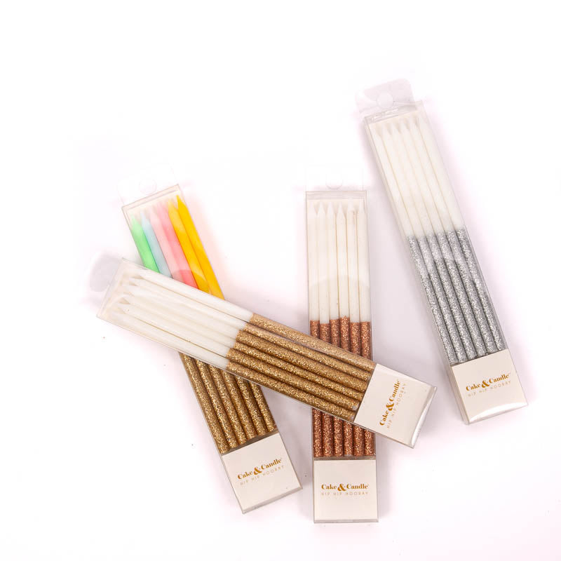 RAINBOW Glitter Dipped Cake Candles (Pack of 12)