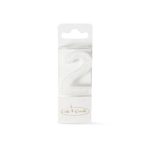 Mini Glitter Candle WHITE - Number 2