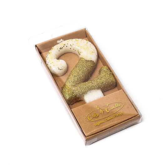 8cm GOLD Glitter Dipped Candle - NUMBER 2