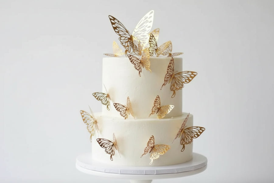 Cake Cupcake Toppers | Gold Butterfly Laser Cut Card stock Medium (6 Pack)