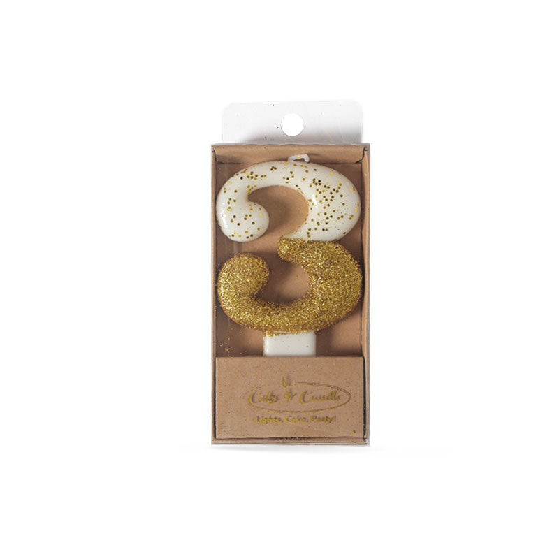 8cm GOLD Glitter Dipped Candle - NUMBER 3