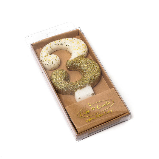 8cm GOLD Glitter Dipped Candle - NUMBER 3