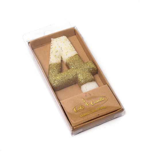 8cm GOLD Glitter Dipped Candle - NUMBER 4