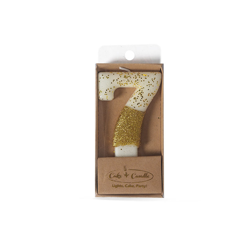 8cm GOLD Glitter Dipped Candle - NUMBER 7