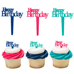 Happy Birthday Script Cupcake Picks 12pcs