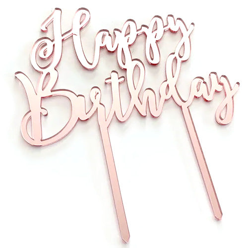 Happy Birthday D2 Rose Gold Acrylic Cake Topper (17.5cm x 12.5cm)
