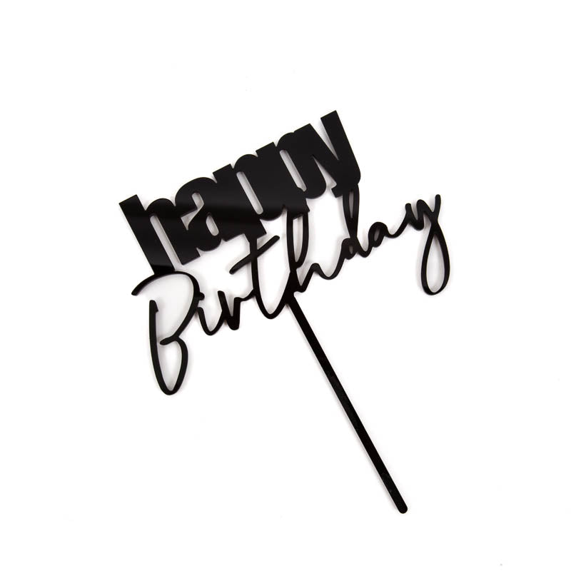 CURSIVE Happy Birthday Cake Topper - BLACK