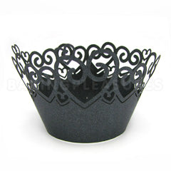 Heart D2 Pearl Gunmetal Black Lace Cupcake Wrappers 12pcs