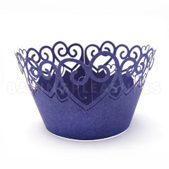 Heart Pearl Purplish Blue Lace Cupcake Wrappers 12pcs