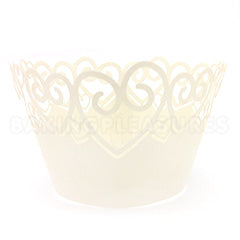 Heart Pearl Ivory Lace Cupcake Wrappers 12pcs