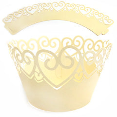 Heart Pearl Light Gold Lace Cupcake Wrappers 12pcs