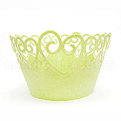 Heart Pearl Lime Green Lace Cupcake Wrappers 12pcs
