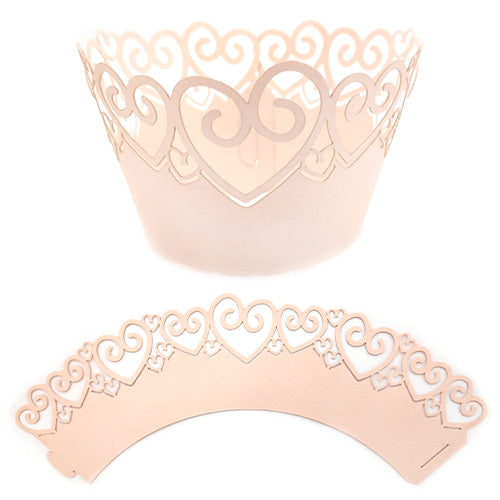 Heart Pearl Rose Pink Lace Cupcake Wrappers 12pcs