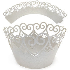 Heart Pearl Silver Lace Cupcake Wrappers 12pcs