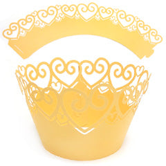Heart Pearl Yellow Gold Lace Cupcake Wrappers 12pcs