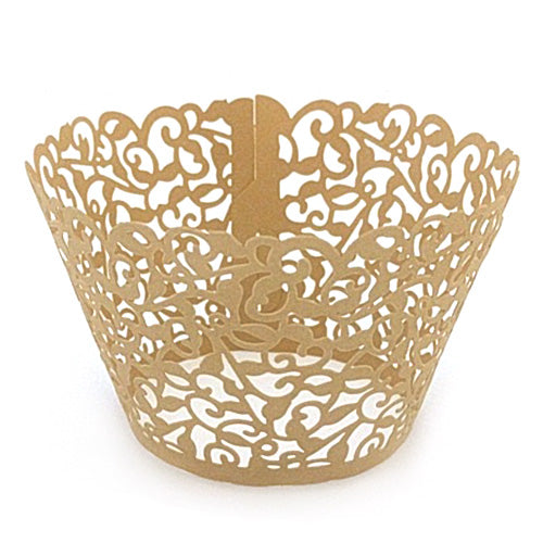 Ivy Pearl Dark Gold Lace Cupcake Wrappers 12pcs