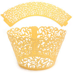 Ivy Pearl Yellow Gold Lace Cupcake Wrappers 12pcs