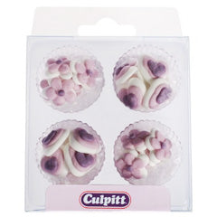 Lilac Hearts & Flowers Edible Cupcake Toppers 24pcs