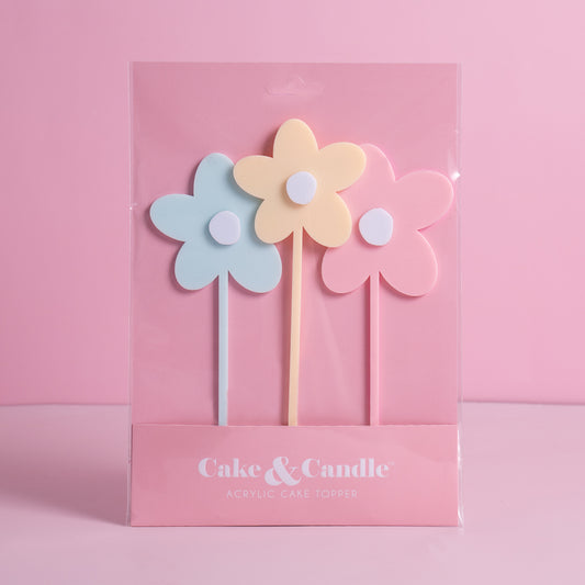 Milkshake Mixed Pastel Flowers Cake Topper 3 pack