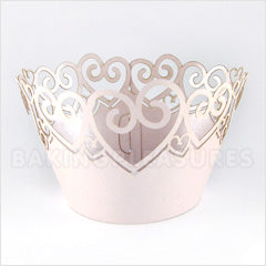 Mini Heart Pearl Pink Lace Cupcake Wrappers 12pcs