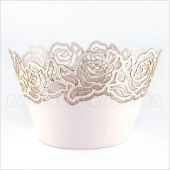Mini Rose Pearl Pink Lace Cupcake Wrappers 12pcs
