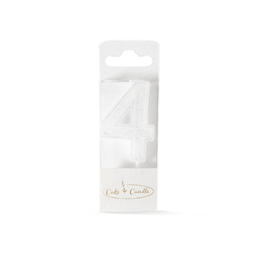 Mini Glitter Candle WHITE - Number 4