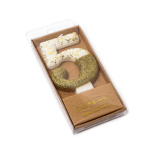 8cm GOLD Glitter Dipped Candle - NUMBER 5