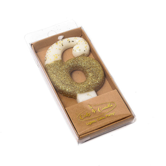 8cm GOLD Glitter Dipped Candle - NUMBER 6