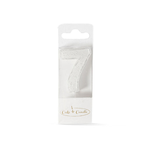Mini Glitter Candle WHITE - Number 7