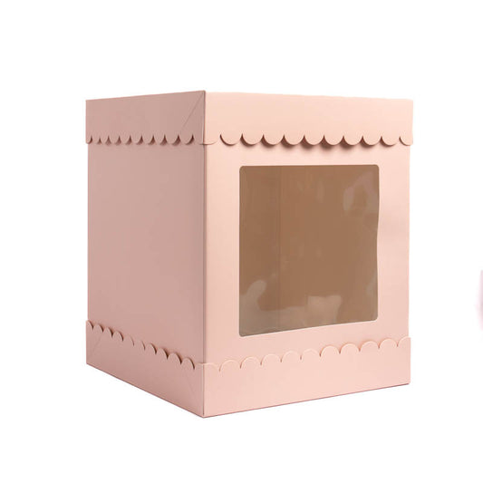 Papyrus Square Scalloped Tall Cake Box Pastel Pink (10 x 10 x 12 inch)